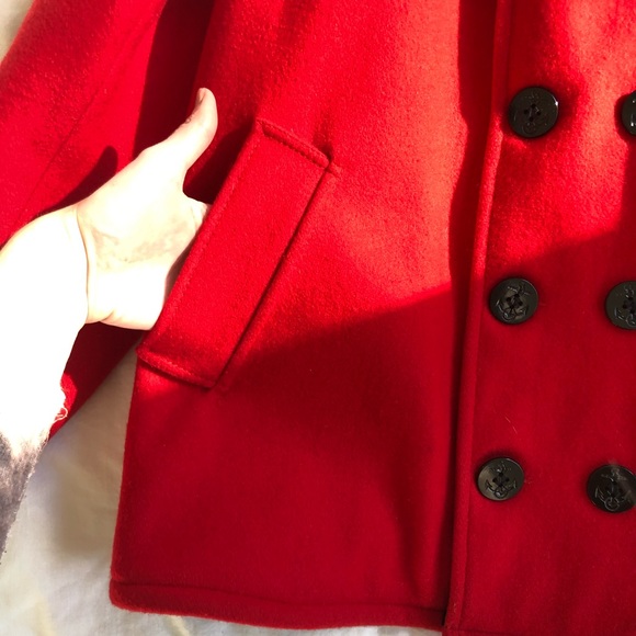 VTG Womens Johnson Woolen Mills WOOL Red Peacoat Jacket Sz L Blk Quilted Lining - Picture 5 of 13